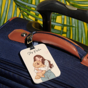 Stay Positive Cute Girl & Golden Retriever Dog Luggage Tag