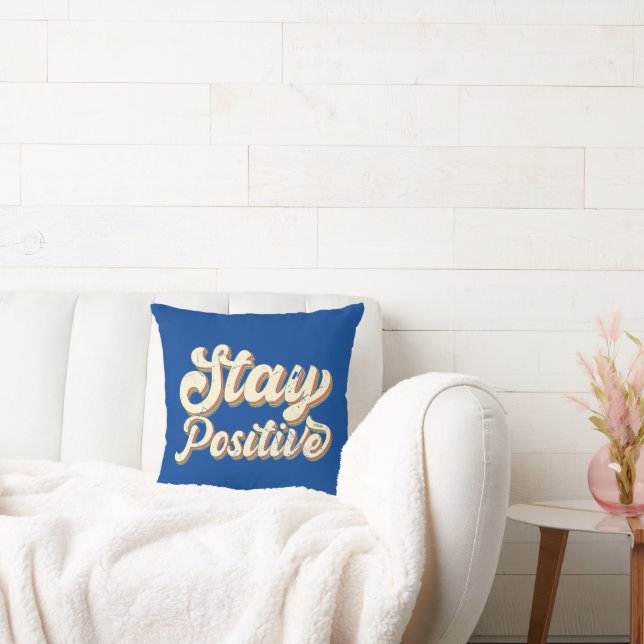 STAY POSITIVE funny 70's typography retro design   Cushion (Couch)