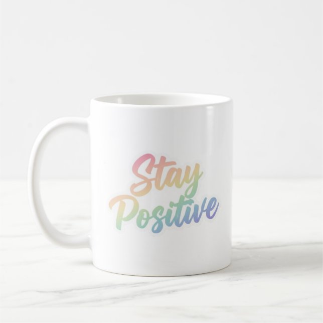 Stay Positive Pastel Rainbow Typography Design  Coffee Mug (Left)