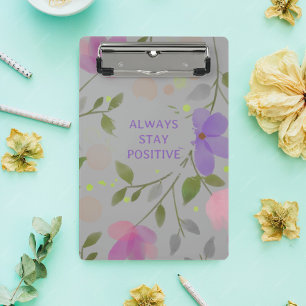stay positive student feminine purple pink flowers mini clipboard
