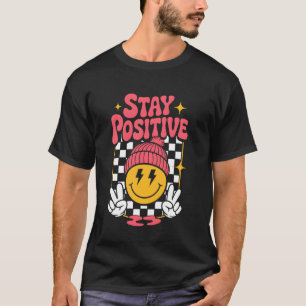 Stay Positive Vintage Happy Smile Chequered Patter T-Shirt