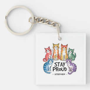 Stay Proud – Rainbow Cat LGBTQ Pride Key Ring