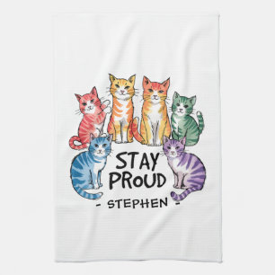 Stay Proud – Rainbow Cat LGBTQ Pride Tea Towel