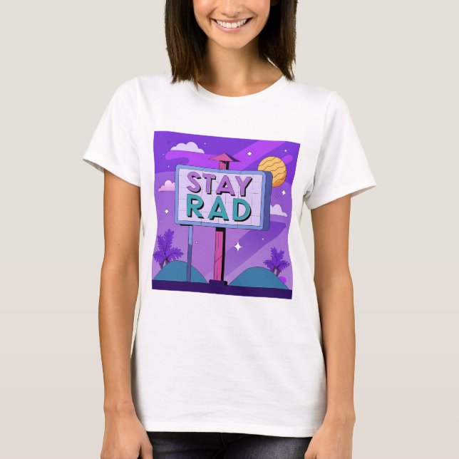 "Stay Rad" Vaporwave Sunset Scene T-Shirt (Front)