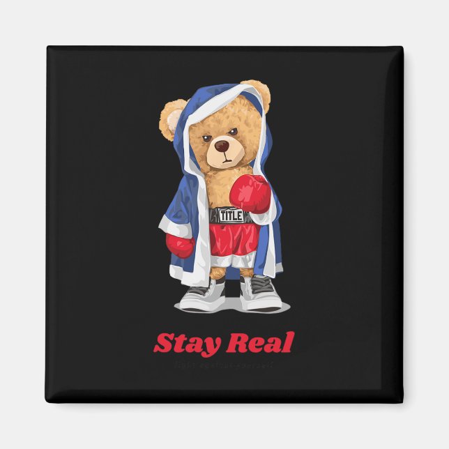 Stay Real Cool Boxing Bear Illustration Graphic De Magnet (Front)