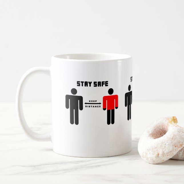 Stay Safe People Red Shirt Coffee Mug (With Donut)