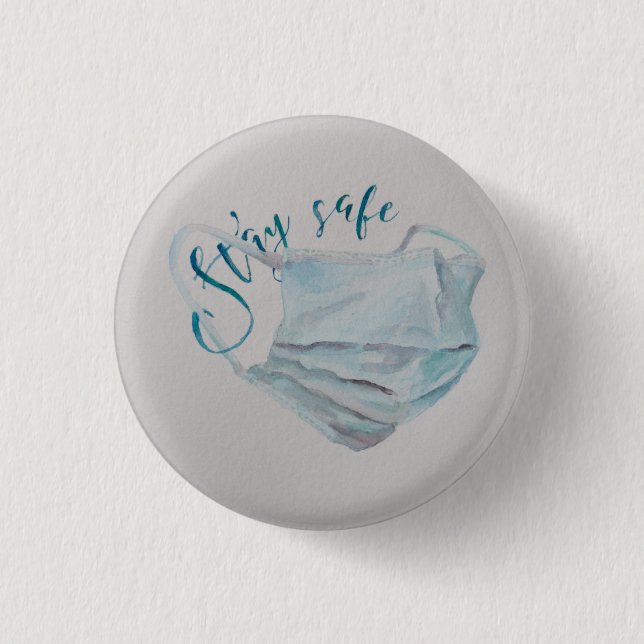 Stay Safe Surgical Mask 3 Cm Round Badge (Front)