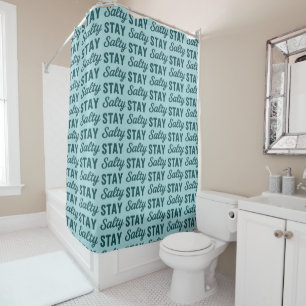 Stay Salty - Coastal Teal Sea Glass Blue Graphic Shower Curtain