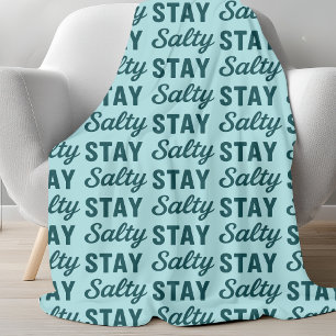 Stay Salty Teal Sea Glass Blue Beach Decor Graphic Fleece Blanket
