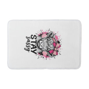 Stay Sassy Pink Highland Cow Vintage Engraving Shi Bath Mat