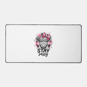 Stay Sassy Pink Highland Cow Vintage Engraving Shi Desk Mat