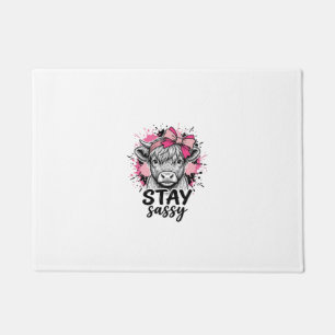 Stay Sassy Pink Highland Cow Vintage Engraving Shi Doormat