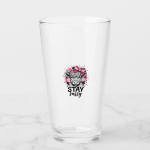Stay Sassy Pink Highland Cow Vintage Engraving Shi Glass