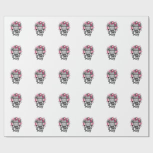 Stay Sassy Pink Highland Cow Vintage Engraving Shi Wrapping Paper