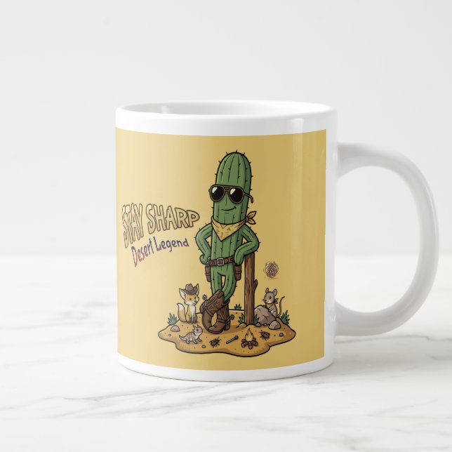 Stay Sharp Desert Legend Cowboy Cactus Illustratio Large Coffee Mug (Right)