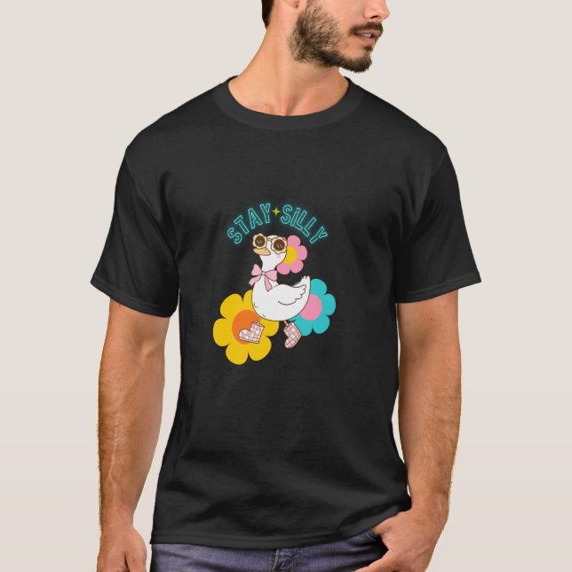 Stay Silly Light Up Spring Groovy Goose Positivity T-Shirt (Front)