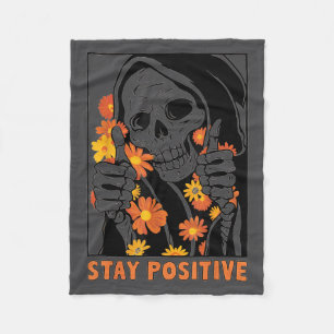 Stay Sitive Skeleton Halloween Motivational Funny  Fleece Blanket