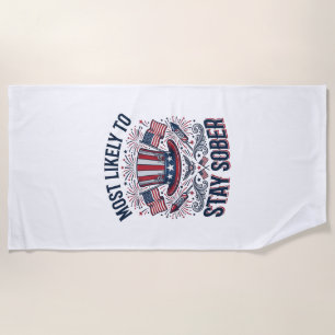 Stay Sober Patriotic Vintage Fireworks Shirt Desig Beach Towel