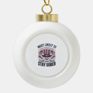 Stay Sober Patriotic Vintage Fireworks Shirt Desig Ceramic Ball Christmas Ornament
