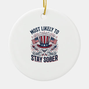 Stay Sober Patriotic Vintage Fireworks Shirt Desig Ceramic Tree Decoration