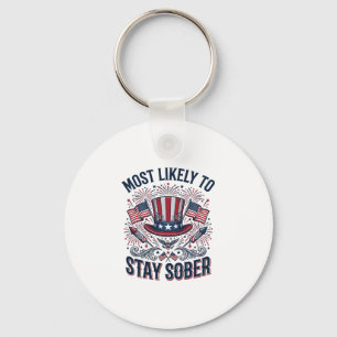 Stay Sober Patriotic Vintage Fireworks Shirt Desig Key Ring