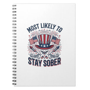 Stay Sober Patriotic Vintage Fireworks Shirt Desig Notebook