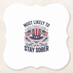 Stay Sober Patriotic Vintage Fireworks Shirt Desig Paper Coaster