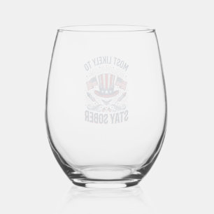 Stay Sober Patriotic Vintage Fireworks Shirt Desig Stemless Wine Glass