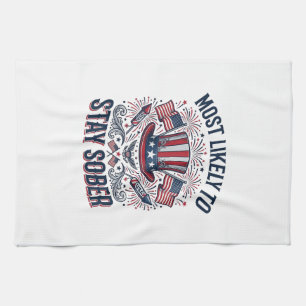 Stay Sober Patriotic Vintage Fireworks Shirt Desig Tea Towel
