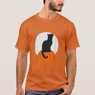 Stay Spooky Cute Black Cat Sit on Pumpkin Hallowee T-Shirt