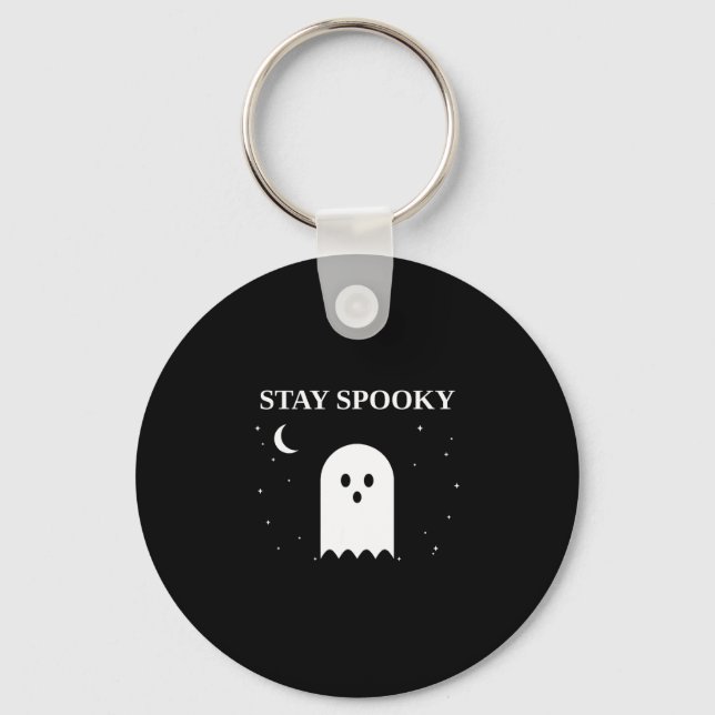 Stay spooky cute ghost halloween crescent moon key ring (Front)