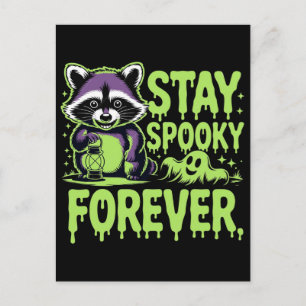 Stay spooky forever halloween racoon ghost design holiday postcard