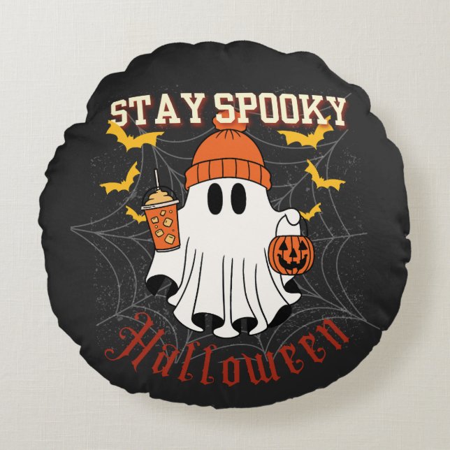 Stay Spooky Ghost Halloween  Round Cushion (Front)