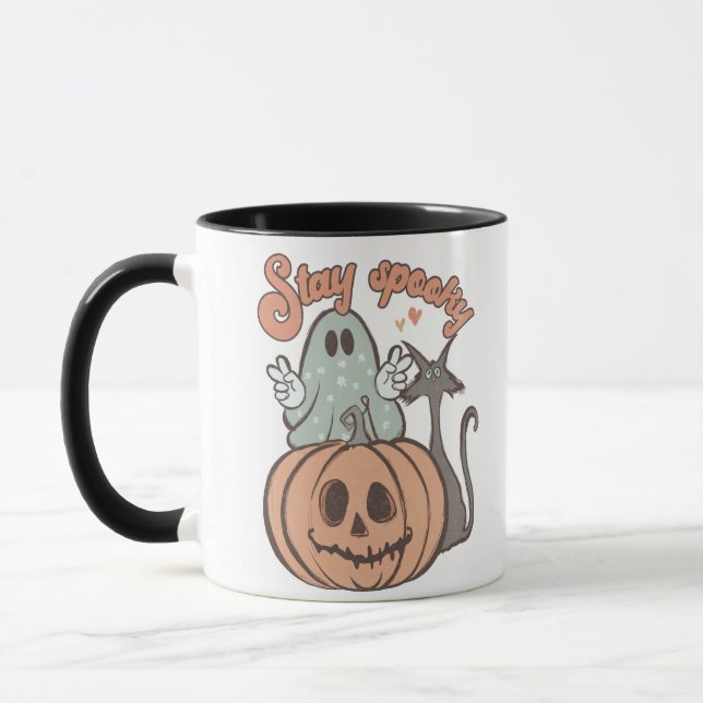 Stay Spooky Ghost Witch Pumpkin Halloween Mug (Left)