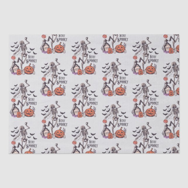 Stay Spooky Graveyard Skeleton Grey Halloween Tissue Paper (Front)
