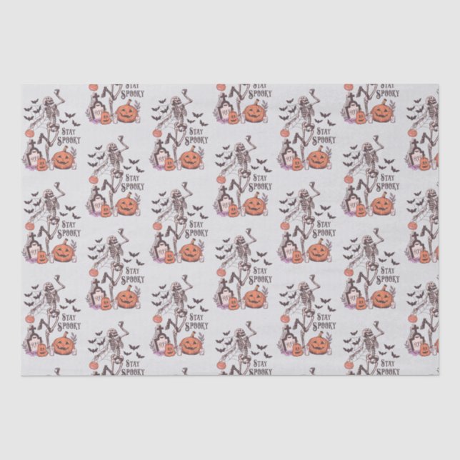 Stay Spooky Graveyard Skeleton Grey Halloween Tissue Paper (Front)