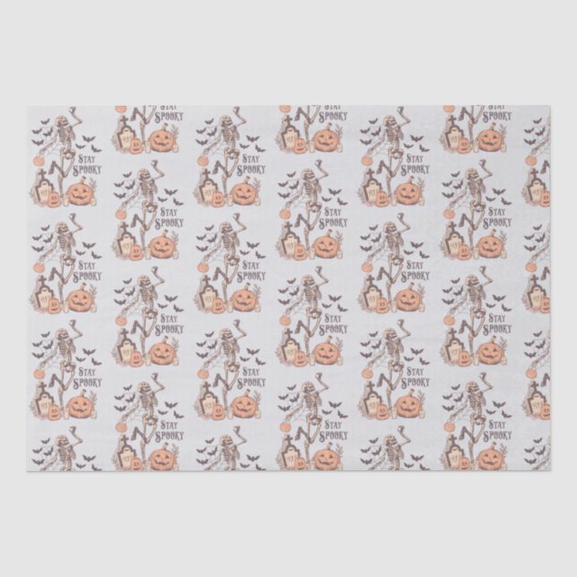 Stay Spooky Graveyard Skeleton Grey Halloween Tissue Paper (Front)