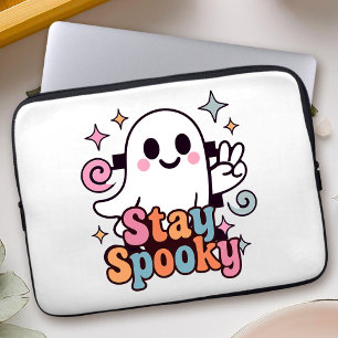 Stay Spooky Groovy Ghost Retro Pastel Halloween Laptop Sleeve