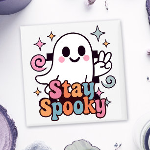 Stay Spooky Groovy Ghost Retro Pastel Halloween Magnet
