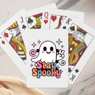 Stay Spooky Groovy Ghost Retro Pastel Halloween Playing Cards