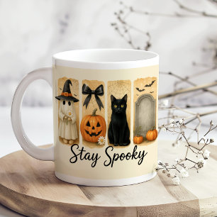 "Stay Spooky" Halloween Brush Stroke Cat  Coffee Mug