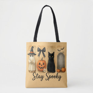 "Stay Spooky" Halloween Brush Stroke Cat Women's Tote Bag