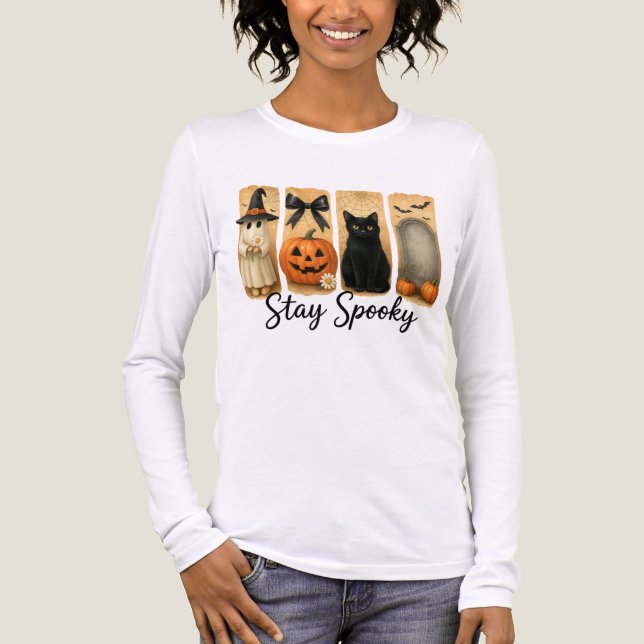"Stay Spooky" Halloween Brush Stroke Cat Women's Tri-Blend Shirt (Front)