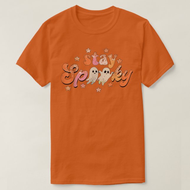 Stay Spooky Halloween Groovy Floral Ghost Hippie C T-Shirt (Design Front)