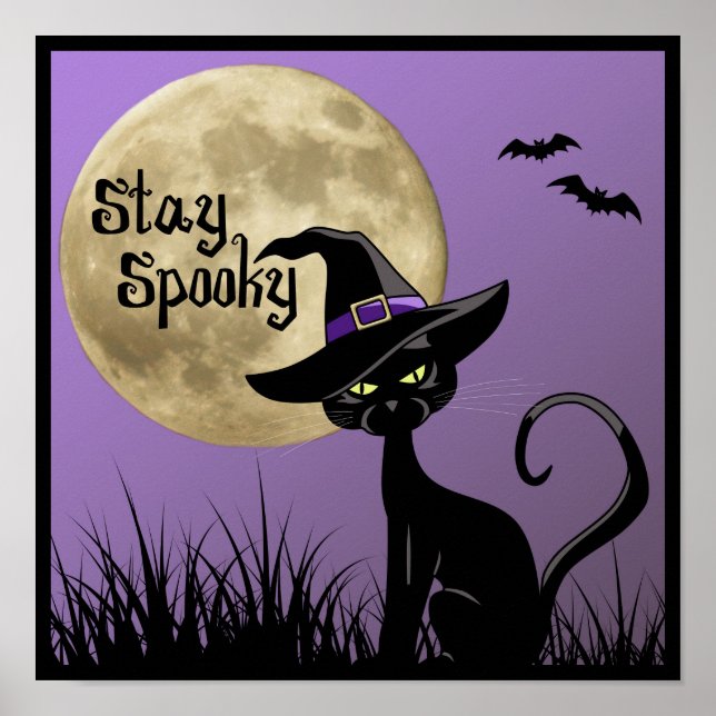 Stay Spooky Halloween Witchy Cat Poster (Front)