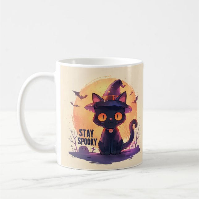 Stay Spooky – Pumpkin Moon Cat Coffee Mug (Left)