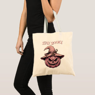 Stay Spooky Vintage Pink Witch Jack-O'-Lantern Tote Bag