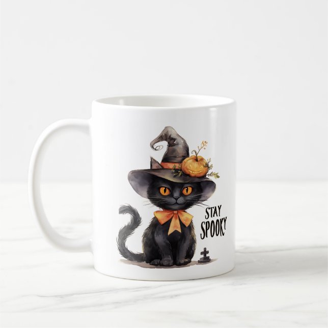 Stay Spooky – Witch Hat Cat Coffee Mug (Left)