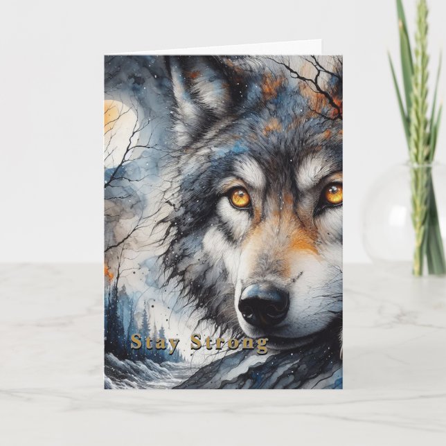  Stay Strong Christian Wolf Card | Editable (Front)