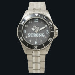 Stay Strong Industrial Gym Watch<br><div class="desc">This bold Stay Strong watch features a dark gray textured simulated background inspired by woven rope or heavy industrial fabric. The horizontal rope-like pattern creates a rugged athletic look, perfect for gym and fitness environments. Large numbers in ivory and light turquoise stand out beautifully against the dark background, making the...</div>